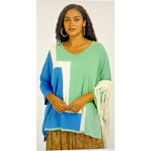 Bob Mackie women 2X Green beaded wearable art Boho Knit sweater cotton XXL NWT